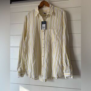 Universal Thread Target Women’s Relaxed Fit Yellow Stripe Linen Blend Shirt L